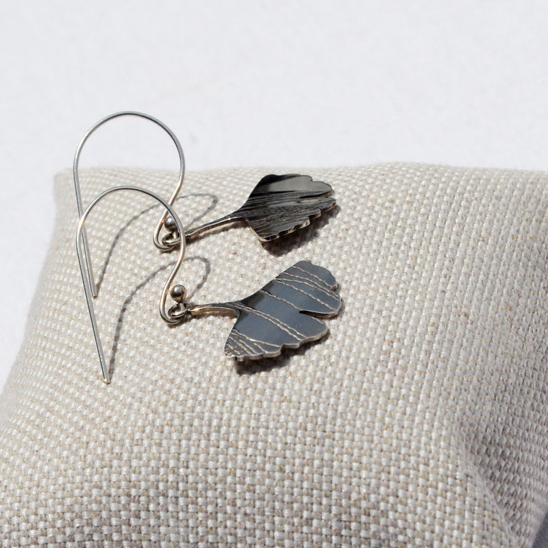 Boucles d'oreilles argent Gingko artisan créateur bijoux Lyon